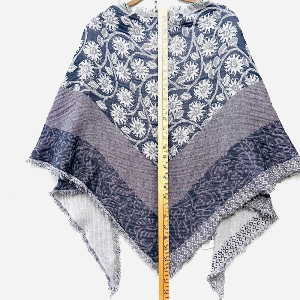 Pure J. Jill Floral Gauze Cotton Jacquard Fringe Shawl Triangle Scarf Textured